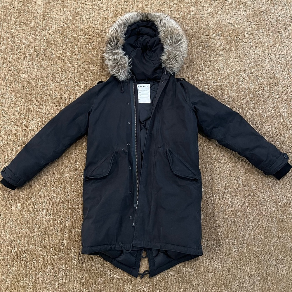 Aritzia Black Puffer Jacket with Fur Hood